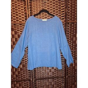 Terzo Millennio‎ 100% Linen Crochet Tunic High/Low Top Italy Royal Blue Sz M